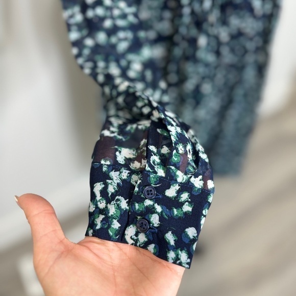 Banana Republic Blue Long Sleeve Floral Midi Lined Dress (S) - Picture 4 of 10